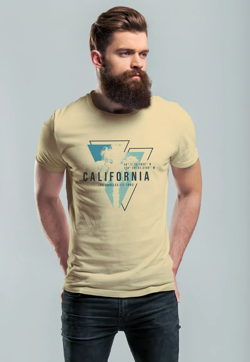 Herren T-Shirt California Los Angeles Surfing Motiv Sommer Fashion USA Streetstyle Print Aufdruck