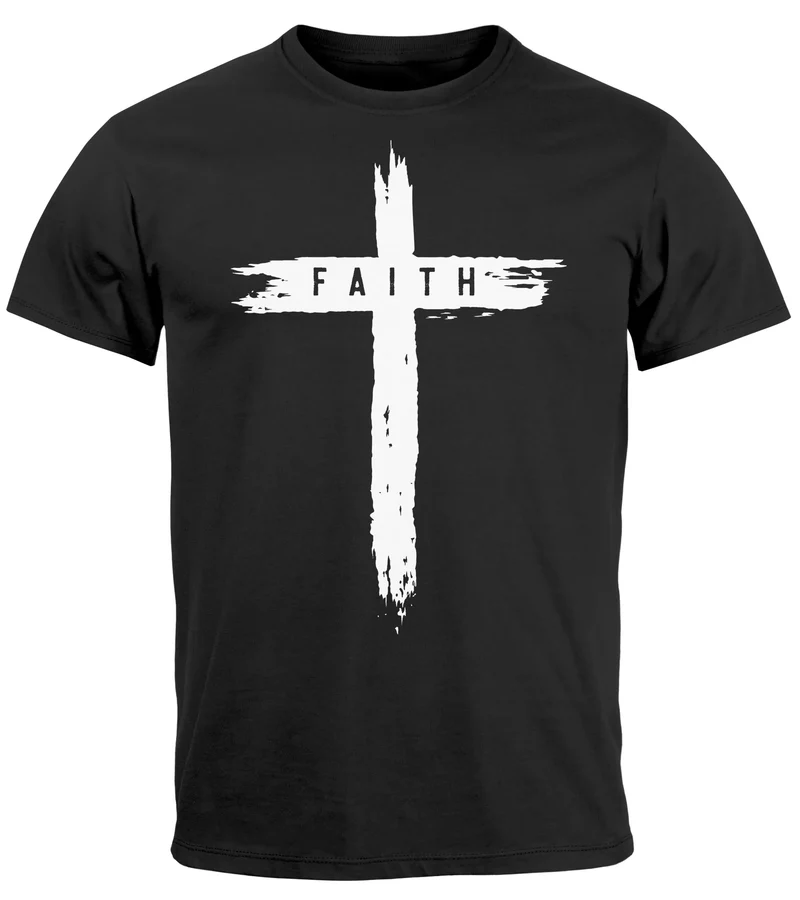 Herren T-Shirt Printshirt Aufdruck Kreuz Cross Faith Glaube Trend-Motiv Techwear Fashion Streetstyle