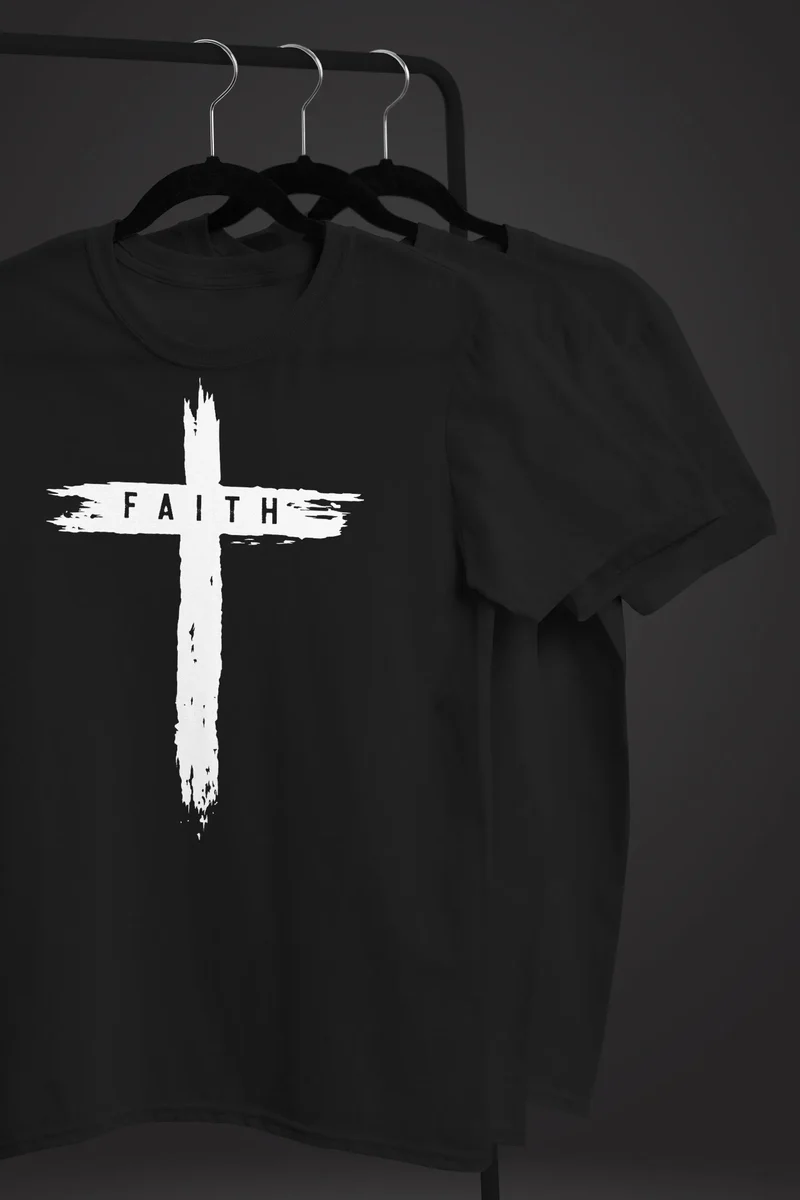 Herren T-Shirt Printshirt Aufdruck Kreuz Cross Faith Glaube Trend-Motiv Techwear Fashion Streetstyle