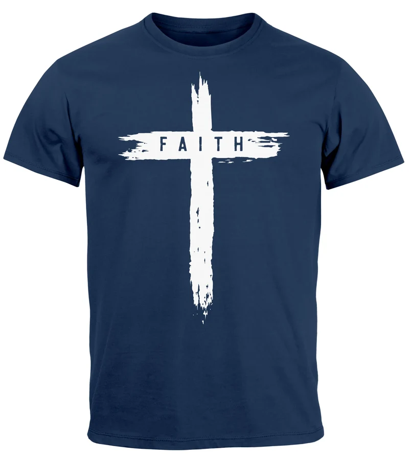 Herren T-Shirt Printshirt Aufdruck Kreuz Cross Faith Glaube Trend-Motiv Techwear Fashion Streetstyle