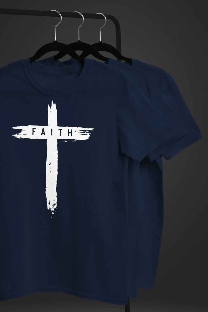 Herren T-Shirt Printshirt Aufdruck Kreuz Cross Faith Glaube Trend-Motiv Techwear Fashion Streetstyle