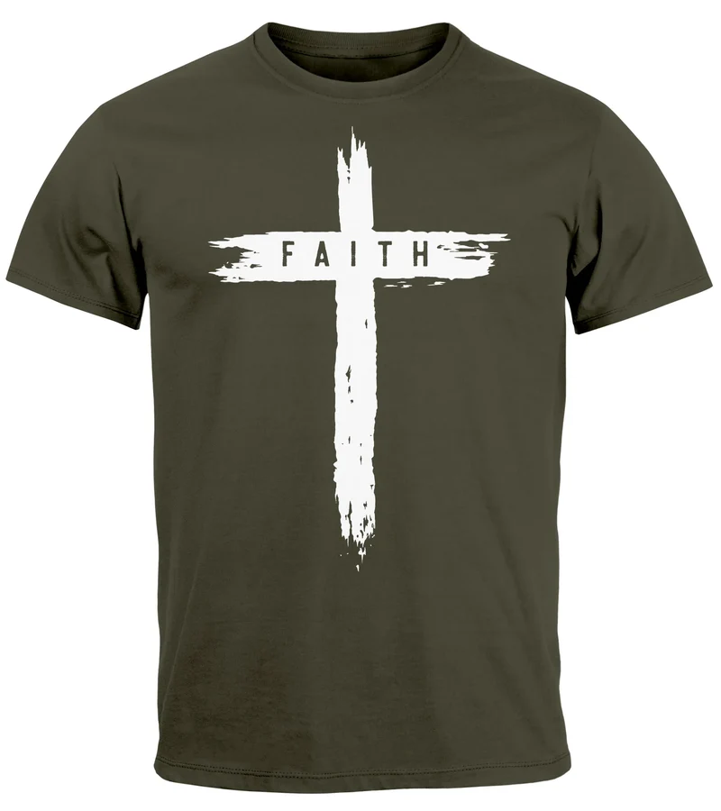 Herren T-Shirt Printshirt Aufdruck Kreuz Cross Faith Glaube Trend-Motiv Techwear Fashion Streetstyle