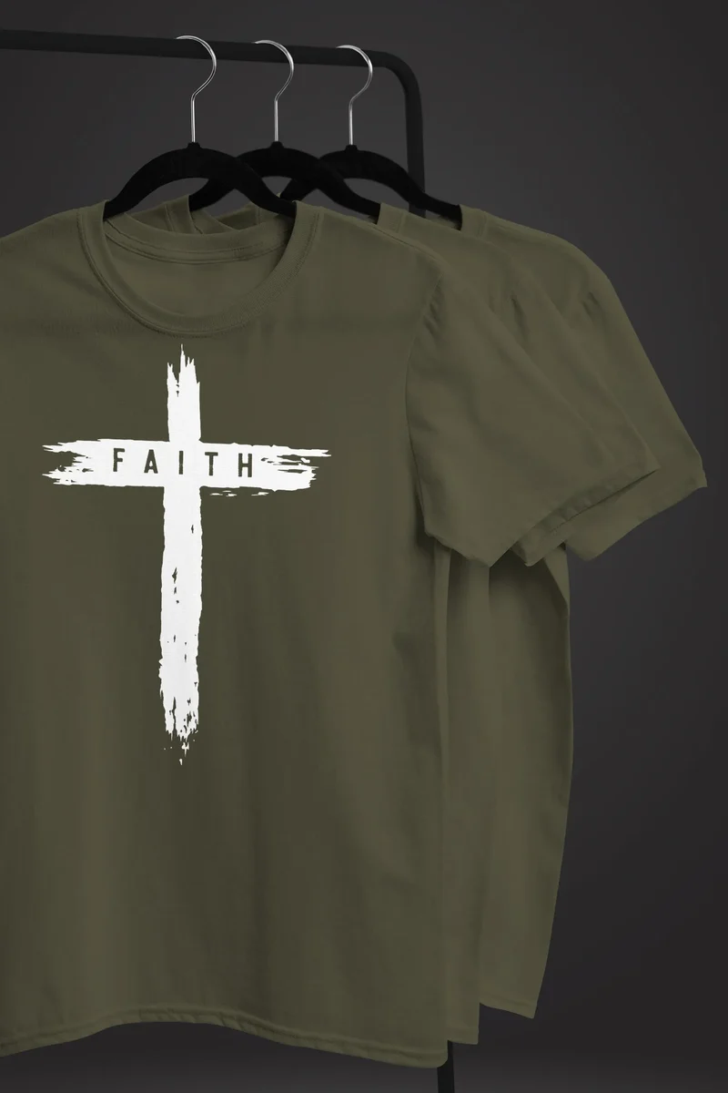 Herren T-Shirt Printshirt Aufdruck Kreuz Cross Faith Glaube Trend-Motiv Techwear Fashion Streetstyle