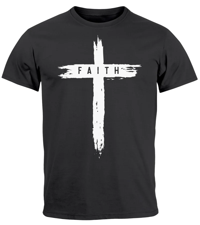 Herren T-Shirt Printshirt Aufdruck Kreuz Cross Faith Glaube Trend-Motiv Techwear Fashion Streetstyle