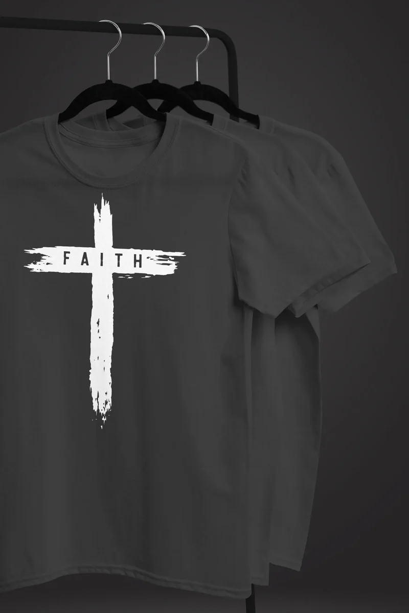 Herren T-Shirt Printshirt Aufdruck Kreuz Cross Faith Glaube Trend-Motiv Techwear Fashion Streetstyle