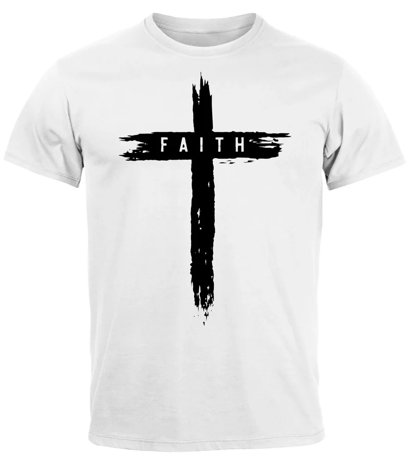 Herren T-Shirt Printshirt Aufdruck Kreuz Cross Faith Glaube Trend-Motiv Techwear Fashion Streetstyle