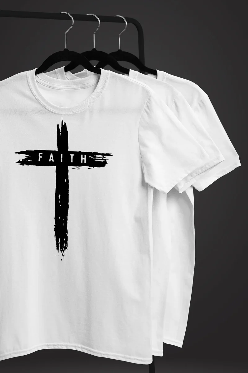 Herren T-Shirt Printshirt Aufdruck Kreuz Cross Faith Glaube Trend-Motiv Techwear Fashion Streetstyle