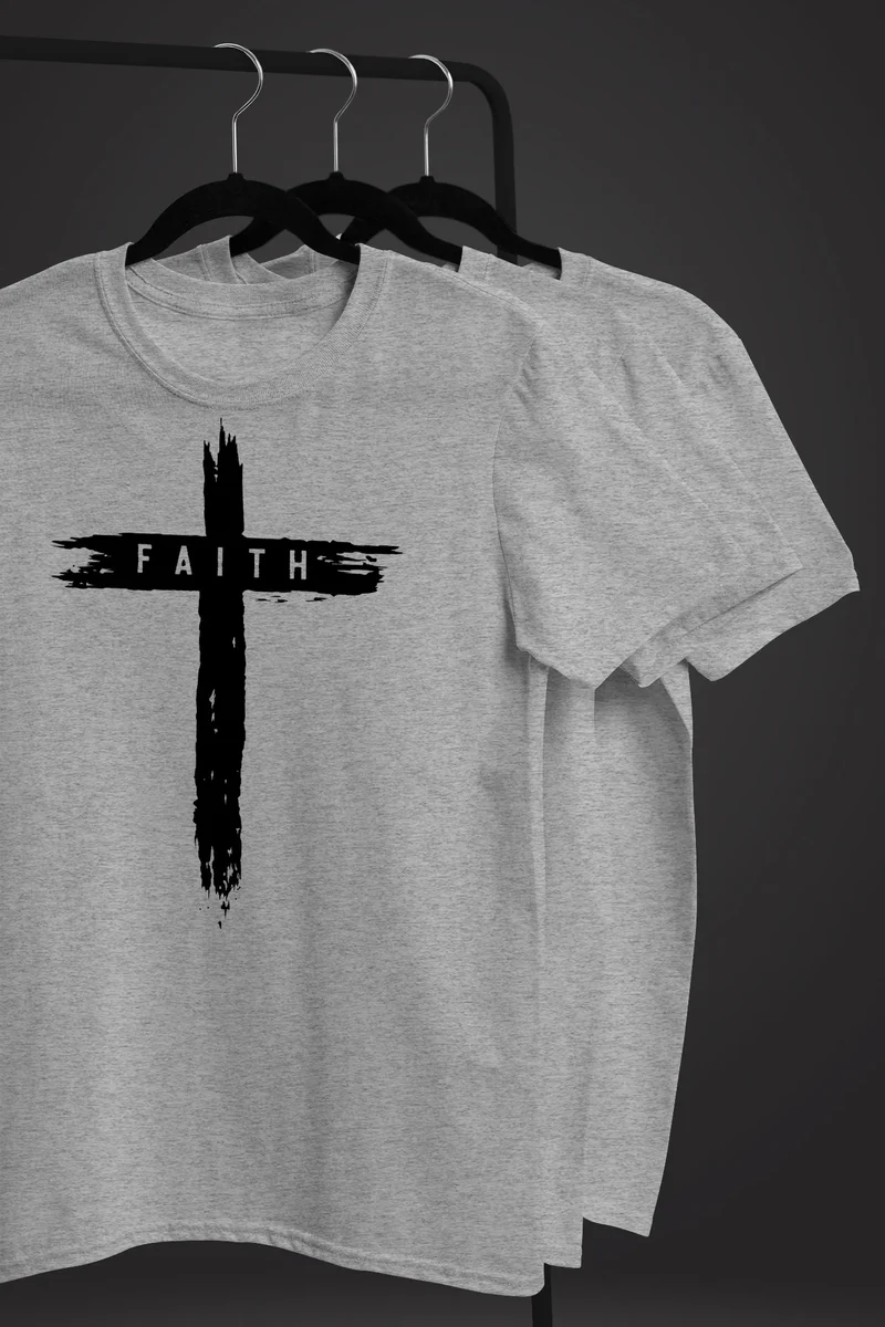 Herren T-Shirt Printshirt Aufdruck Kreuz Cross Faith Glaube Trend-Motiv Techwear Fashion Streetstyle