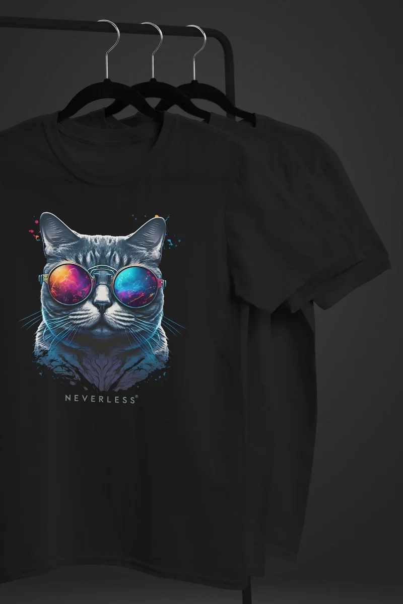 Herren T-Shirt Aufdruck Katze Cat Sommer Sonnenbrille Style Fashion Print Fashion Streetstyle