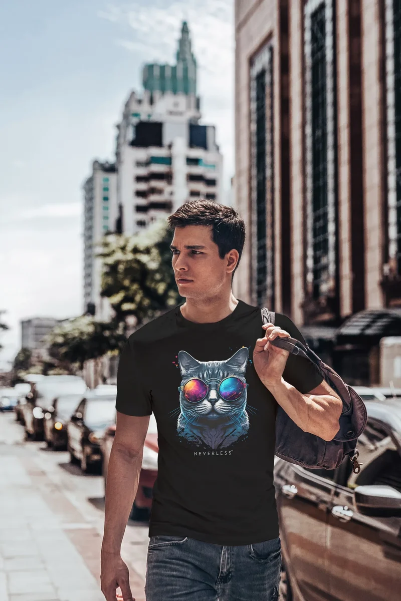 Herren T-Shirt Aufdruck Katze Cat Sommer Sonnenbrille Style Fashion Print Fashion Streetstyle