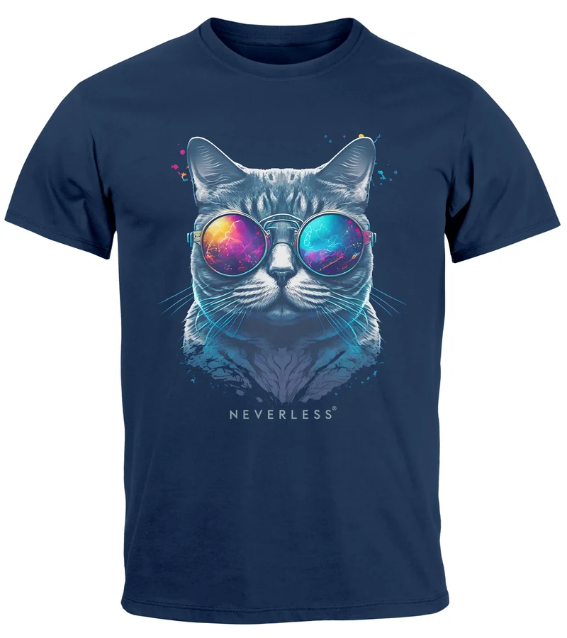 Herren T-Shirt Aufdruck Katze Cat Sommer Sonnenbrille Style Fashion Print Fashion Streetstyle
