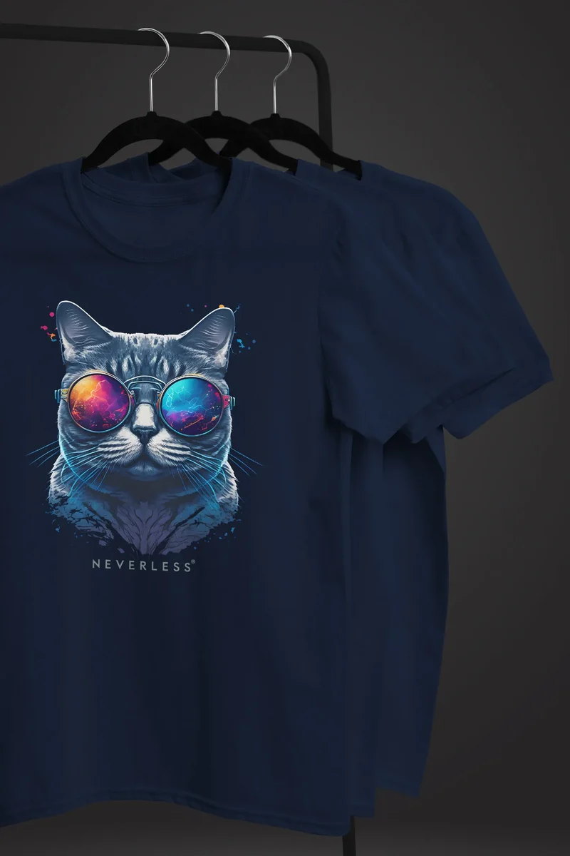 Herren T-Shirt Aufdruck Katze Cat Sommer Sonnenbrille Style Fashion Print Fashion Streetstyle