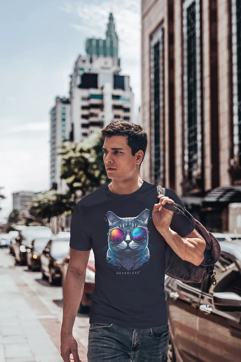 Herren T-Shirt Aufdruck Katze Cat Sommer Sonnenbrille Style Fashion Print Fashion Streetstyle