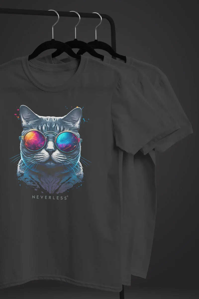Herren T-Shirt Aufdruck Katze Cat Sommer Sonnenbrille Style Fashion Print Fashion Streetstyle