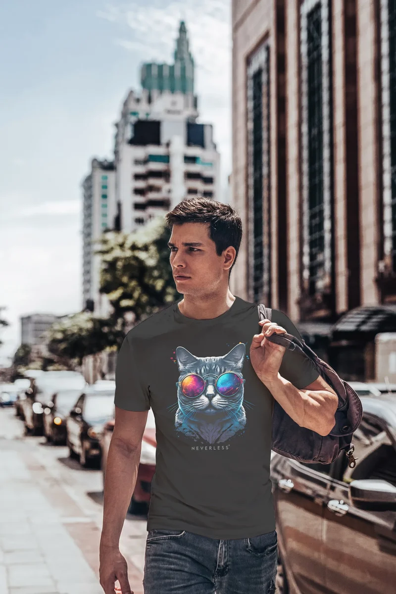 Herren T-Shirt Aufdruck Katze Cat Sommer Sonnenbrille Style Fashion Print Fashion Streetstyle