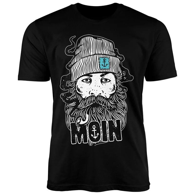 Herren T-Shirt Moin Kapitän Bart Anker Nordisch Nordmann Norddeutsch Print Aufdruck Fashion Streetstyle