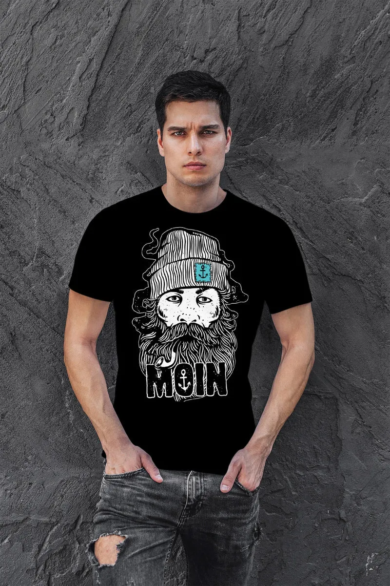Herren T-Shirt Moin Kapitän Bart Anker Nordisch Nordmann Norddeutsch Print Aufdruck Fashion Streetstyle