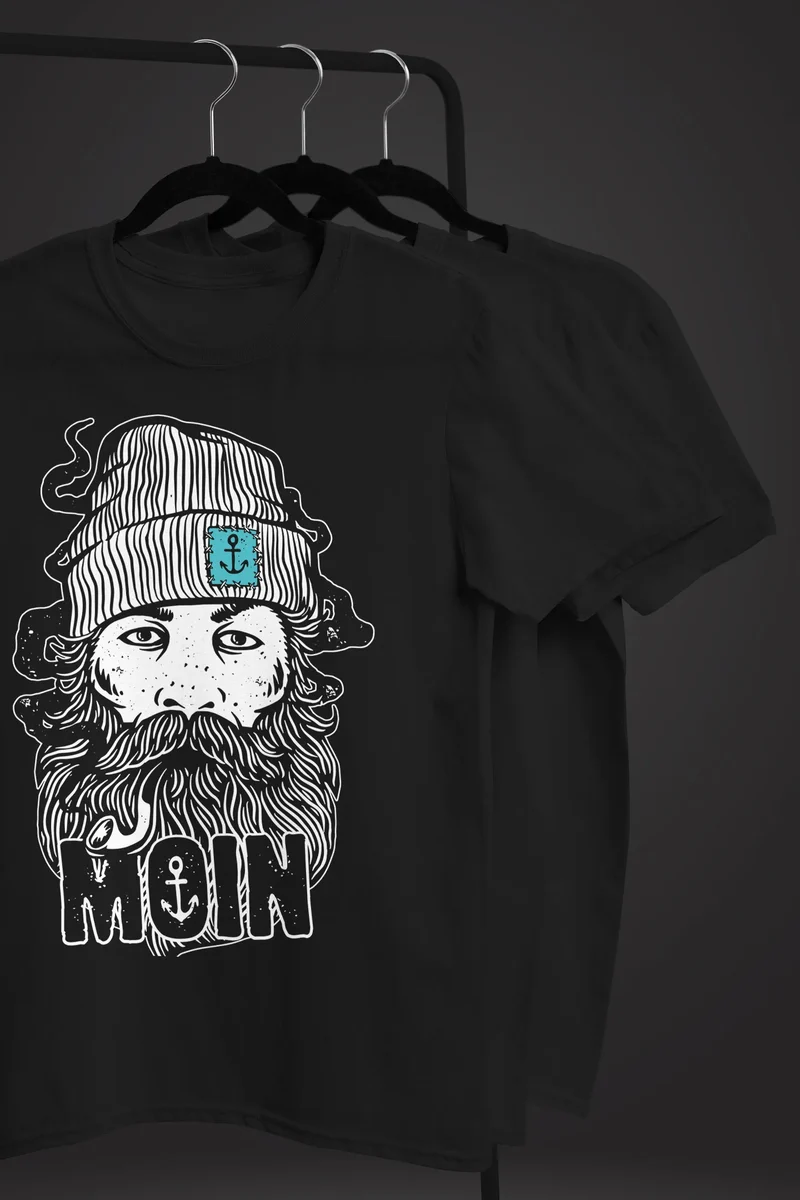 Herren T-Shirt Moin Kapitän Bart Anker Nordisch Nordmann Norddeutsch Print Aufdruck Fashion Streetstyle