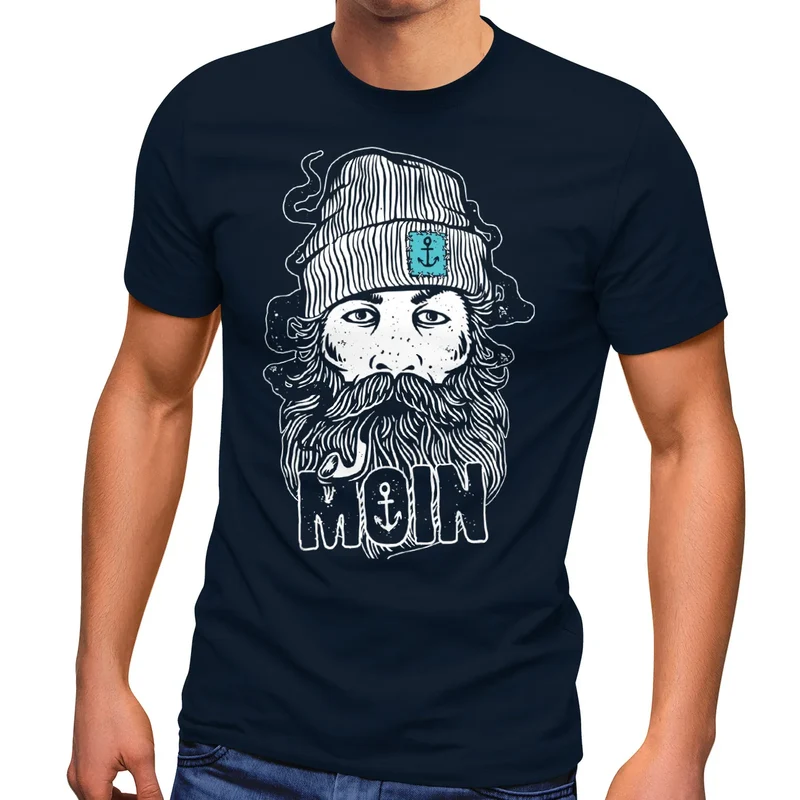 Herren T-Shirt Moin Kapitän Bart Anker Nordisch Nordmann Norddeutsch Print Aufdruck Fashion Streetstyle