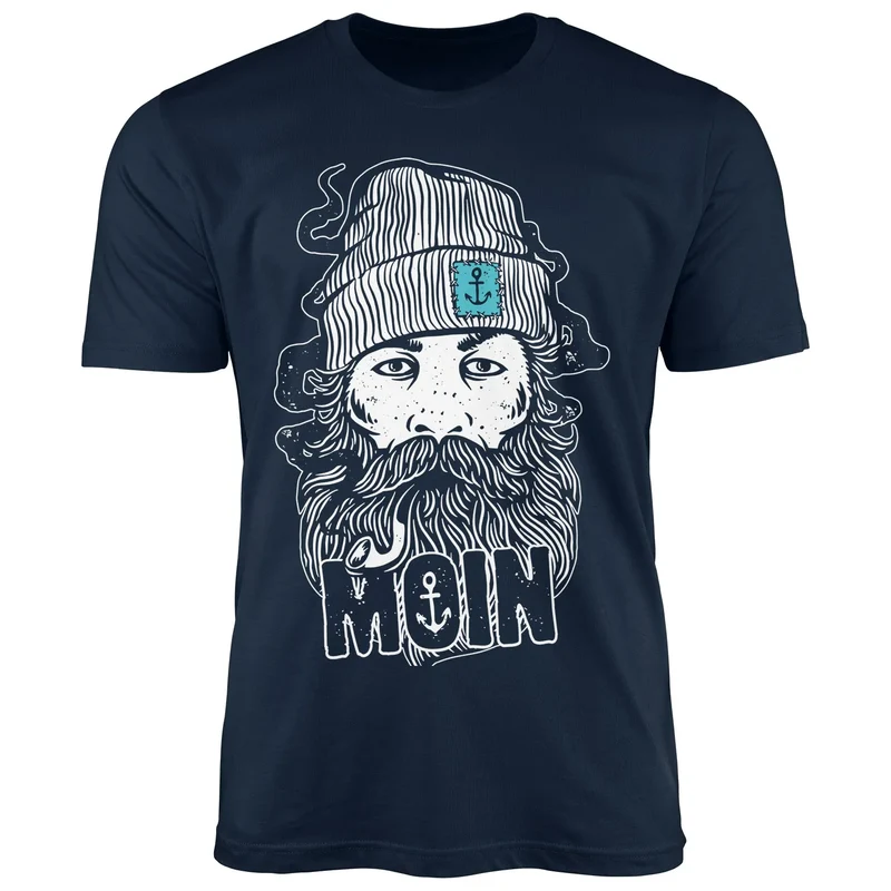 Herren T-Shirt Moin Kapitän Bart Anker Nordisch Nordmann Norddeutsch Print Aufdruck Fashion Streetstyle