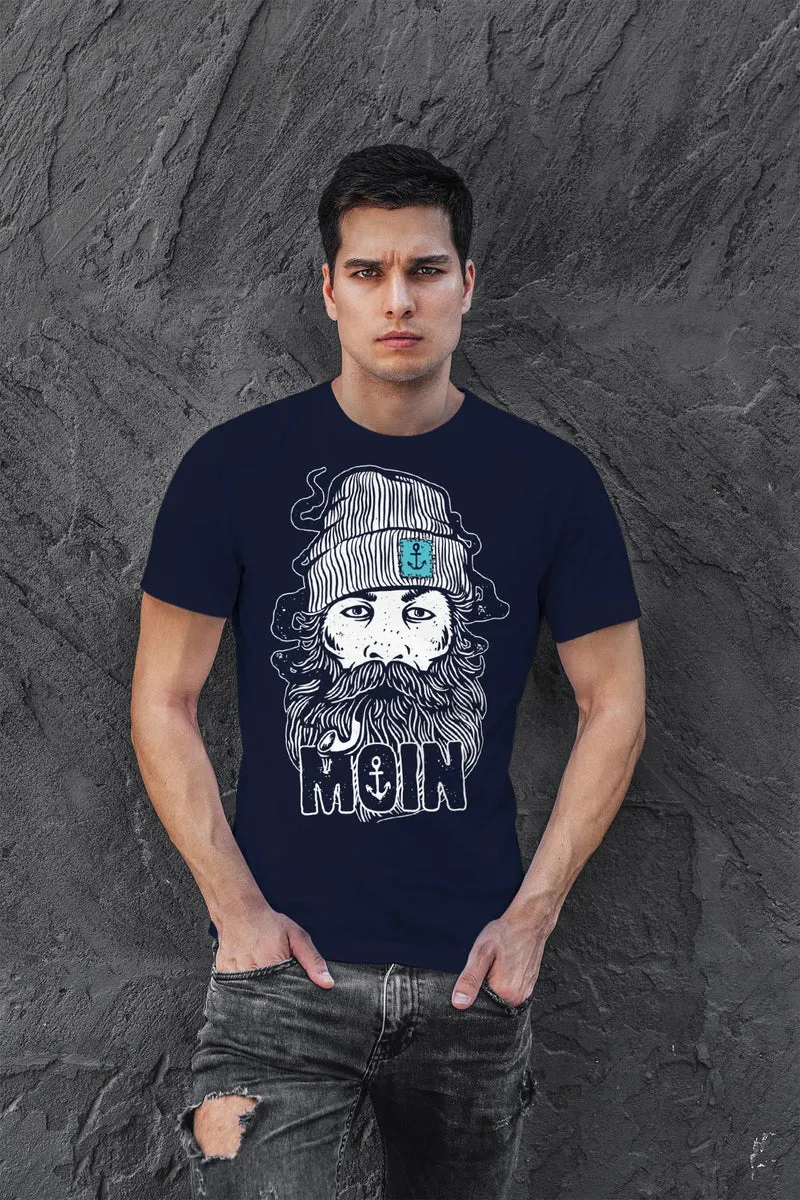 Herren T-Shirt Moin Kapitän Bart Anker Nordisch Nordmann Norddeutsch Print Aufdruck Fashion Streetstyle