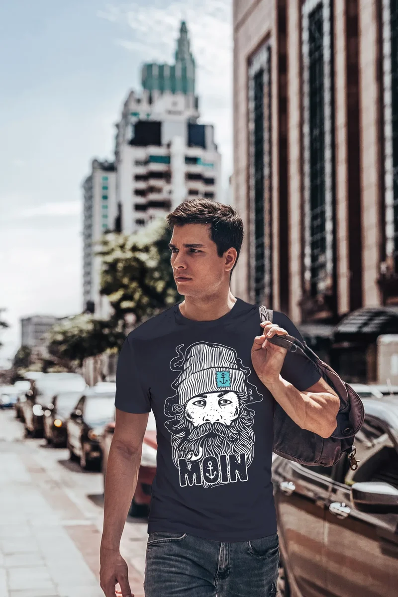 Herren T-Shirt Moin Kapitän Bart Anker Nordisch Nordmann Norddeutsch Print Aufdruck Fashion Streetstyle