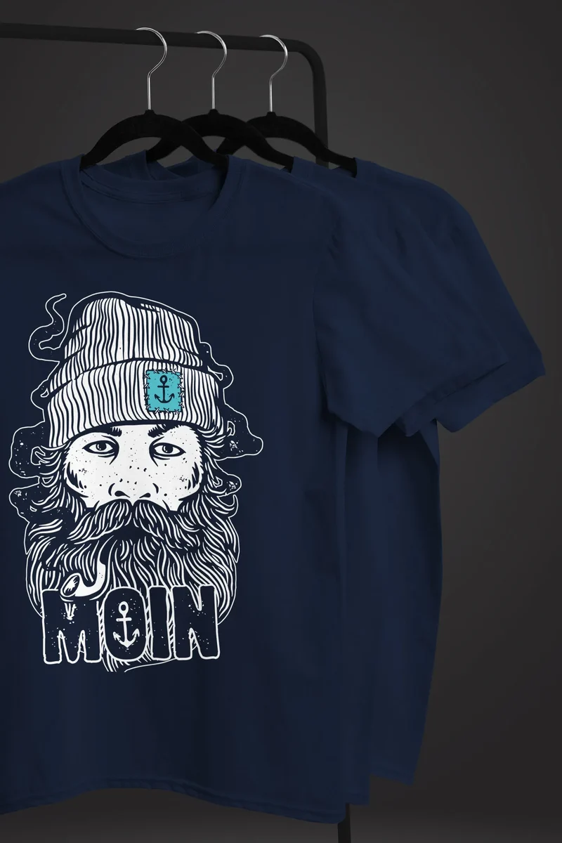 Herren T-Shirt Moin Kapitän Bart Anker Nordisch Nordmann Norddeutsch Print Aufdruck Fashion Streetstyle