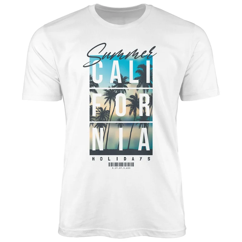 Herren T-Shirt Summer California Holidays Sommer Palmen Foto Print Aufdruck Schrfitzug Fashion Streetstyle