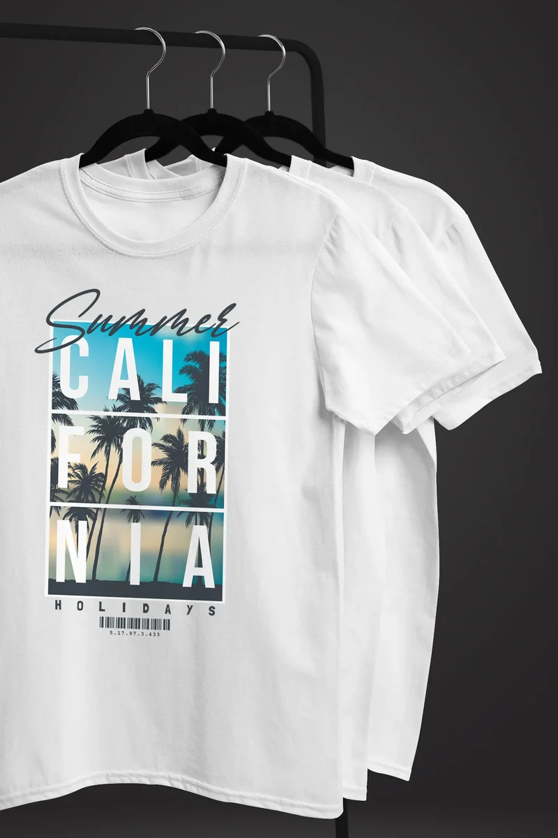 Herren T-Shirt Summer California Holidays Sommer Palmen Foto Print Aufdruck Schrfitzug Fashion Streetstyle