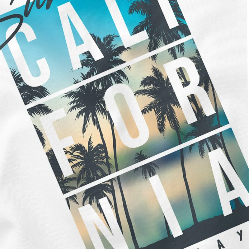 Herren T-Shirt Summer California Holidays Sommer Palmen Foto Print Aufdruck Schrfitzug Fashion Streetstyle