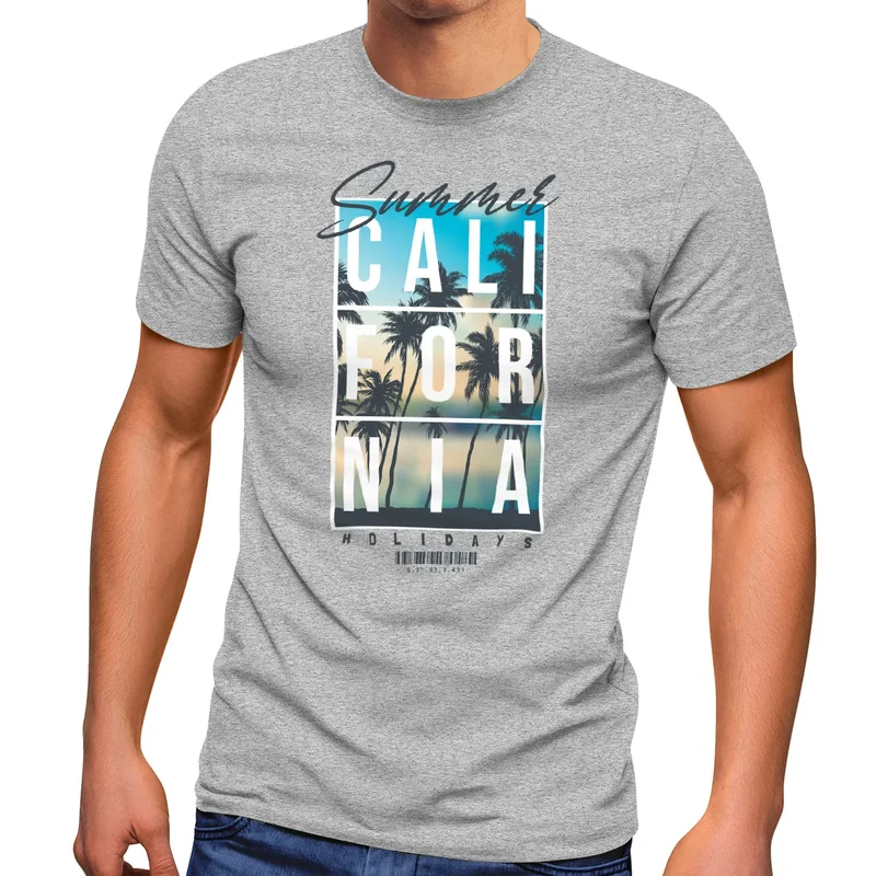 Herren T-Shirt Summer California Holidays Sommer Palmen Foto Print Aufdruck Schrfitzug Fashion Streetstyle
