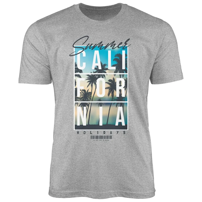 Herren T-Shirt Summer California Holidays Sommer Palmen Foto Print Aufdruck Schrfitzug Fashion Streetstyle