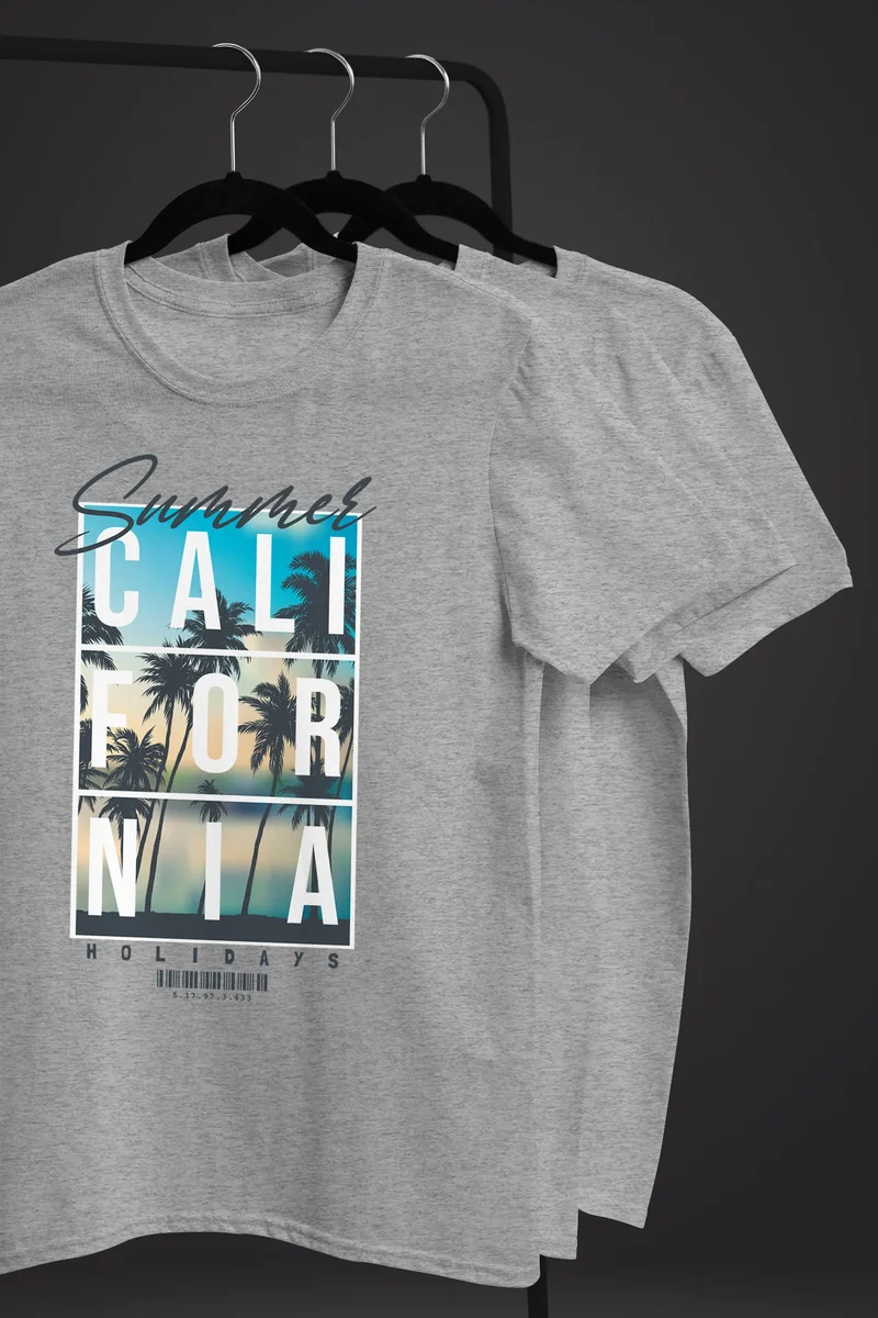 Herren T-Shirt Summer California Holidays Sommer Palmen Foto Print Aufdruck Schrfitzug Fashion Streetstyle