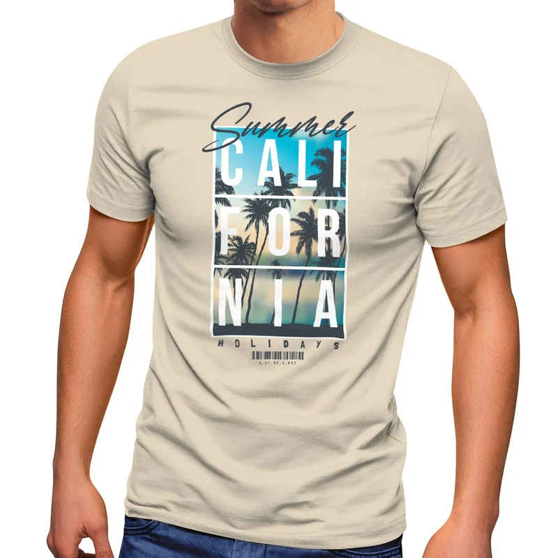 Herren T-Shirt Summer California Holidays Sommer Palmen Foto Print Aufdruck Schrfitzug Fashion Streetstyle