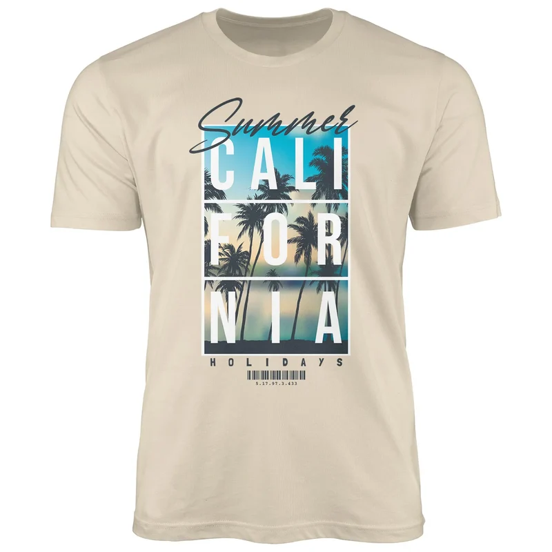 Herren T-Shirt Summer California Holidays Sommer Palmen Foto Print Aufdruck Schrfitzug Fashion Streetstyle