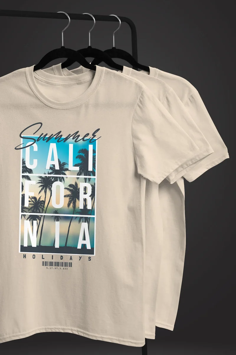 Herren T-Shirt Summer California Holidays Sommer Palmen Foto Print Aufdruck Schrfitzug Fashion Streetstyle