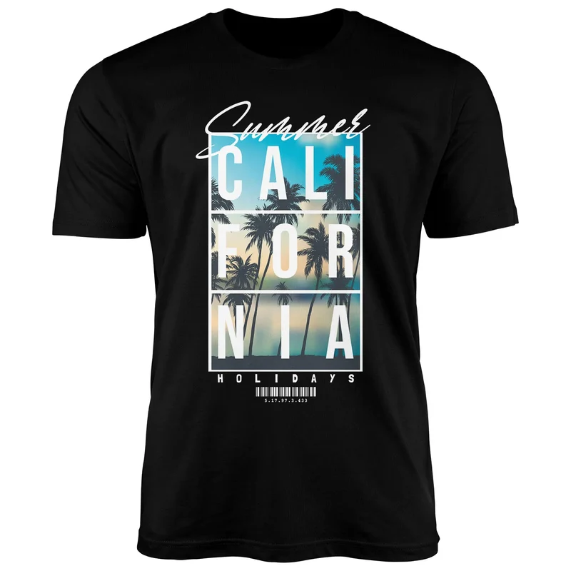 Herren T-Shirt Summer California Holidays Sommer Palmen Foto Print Aufdruck Schrfitzug Fashion Streetstyle