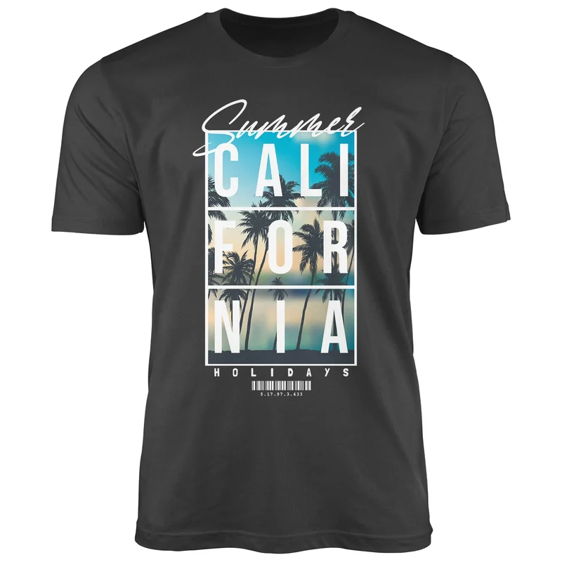 Herren T-Shirt Summer California Holidays Sommer Palmen Foto Print Aufdruck Schrfitzug Fashion Streetstyle