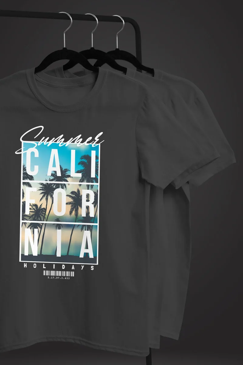 Herren T-Shirt Summer California Holidays Sommer Palmen Foto Print Aufdruck Schrfitzug Fashion Streetstyle