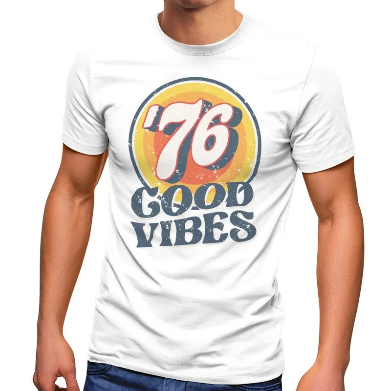 Herren T-Shirt Sommer Good Vibes 70er Jahre Retro Print Hippie Style Fashion Streetstyle