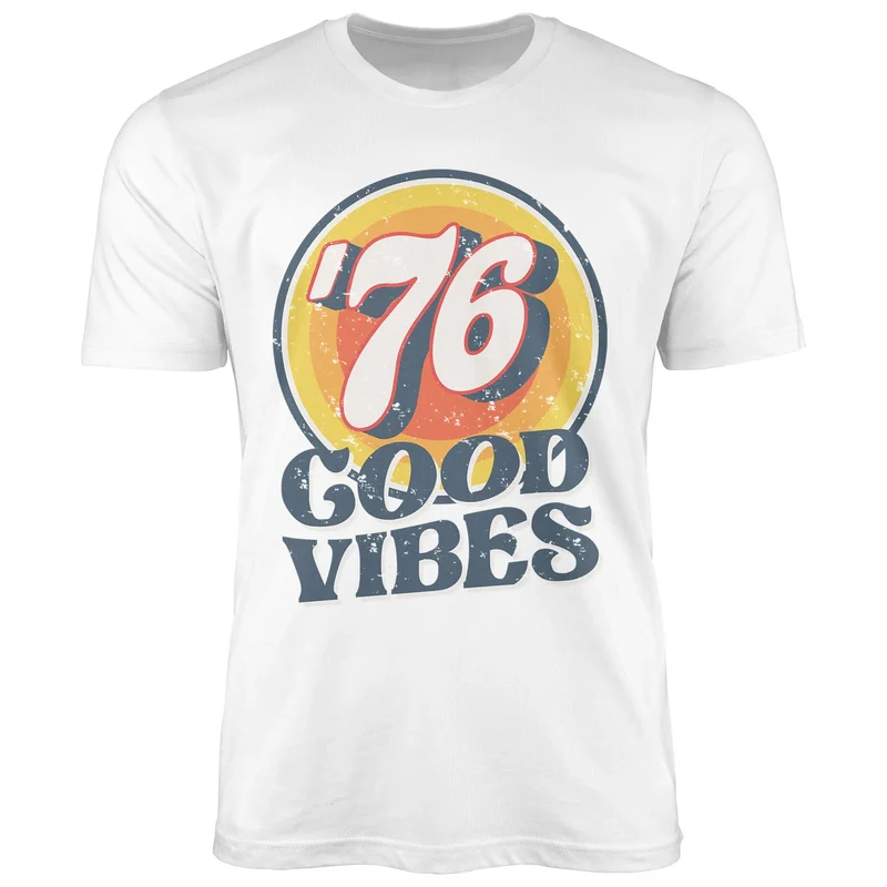 Herren T-Shirt Sommer Good Vibes 70er Jahre Retro Print Hippie Style Fashion Streetstyle