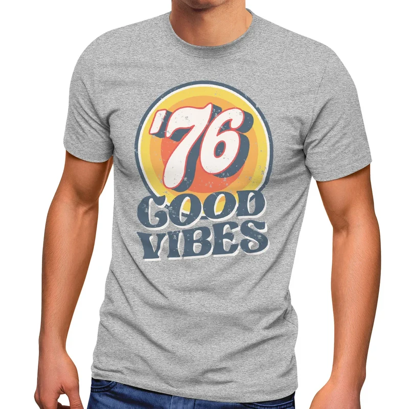 Herren T-Shirt Sommer Good Vibes 70er Jahre Retro Print Hippie Style Fashion Streetstyle