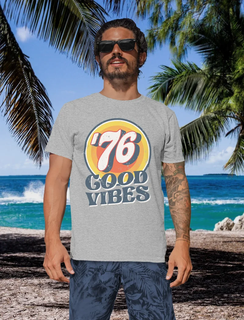 Herren T-Shirt Sommer Good Vibes 70er Jahre Retro Print Hippie Style Fashion Streetstyle