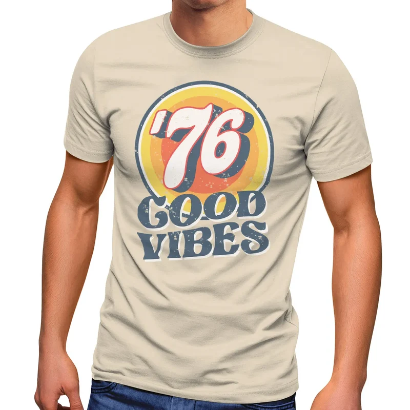 Herren T-Shirt Sommer Good Vibes 70er Jahre Retro Print Hippie Style Fashion Streetstyle