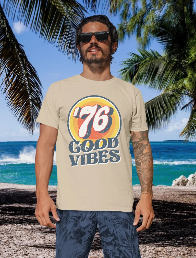 Herren T-Shirt Sommer Good Vibes 70er Jahre Retro Print Hippie Style Fashion Streetstyle