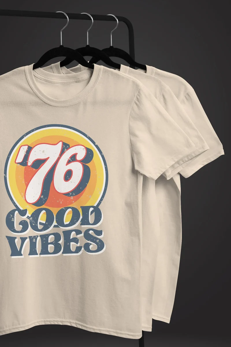 Herren T-Shirt Sommer Good Vibes 70er Jahre Retro Print Hippie Style Fashion Streetstyle