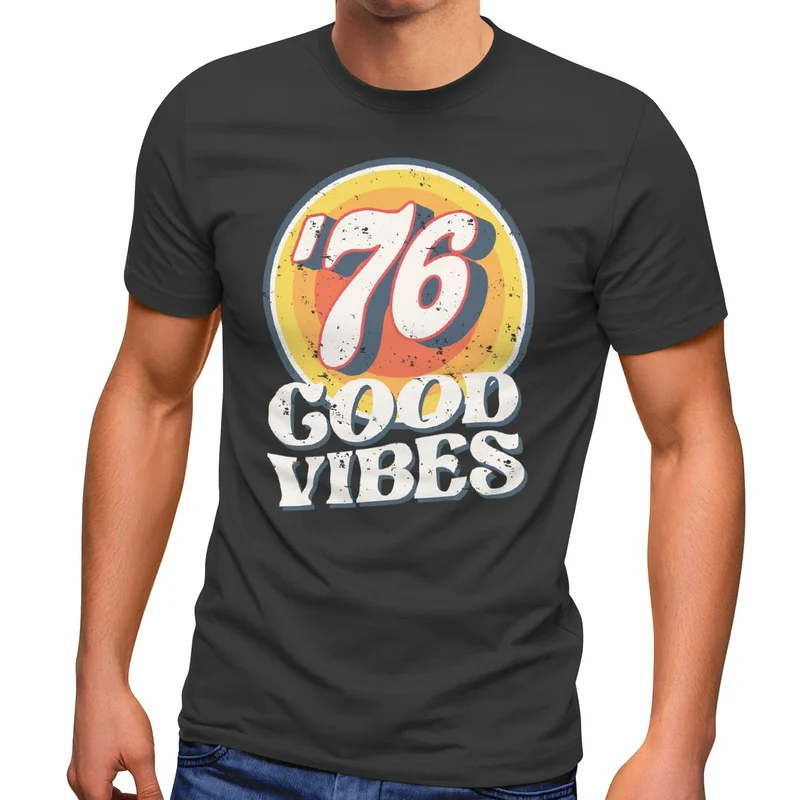 Herren T-Shirt Sommer Good Vibes 70er Jahre Retro Print Hippie Style Fashion Streetstyle