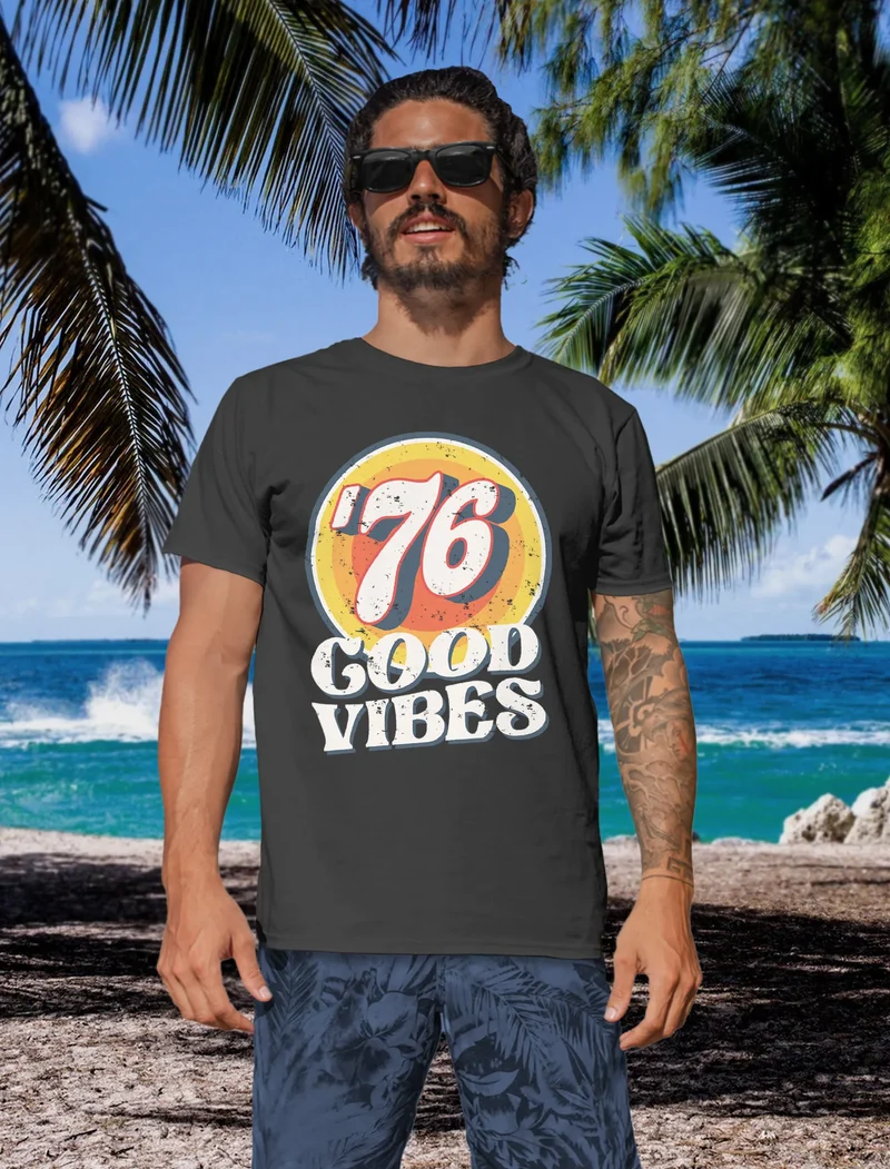 Herren T-Shirt Sommer Good Vibes 70er Jahre Retro Print Hippie Style Fashion Streetstyle