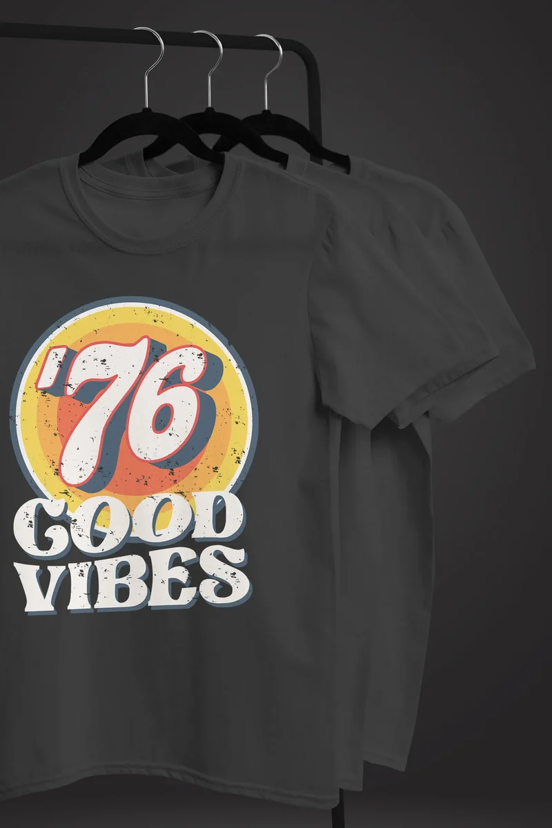 Herren T-Shirt Sommer Good Vibes 70er Jahre Retro Print Hippie Style Fashion Streetstyle