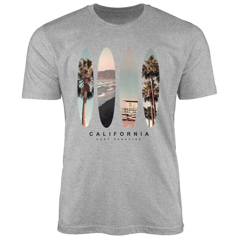 Herren T-Shirt California Surf Paradise Surfboards Grafik Foto Print Kalifornien USA Amerika Sommer Fashion Streetstyle
